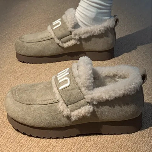 Faux Fur Suede Round Toe Slip-Ons in 3 Colours
