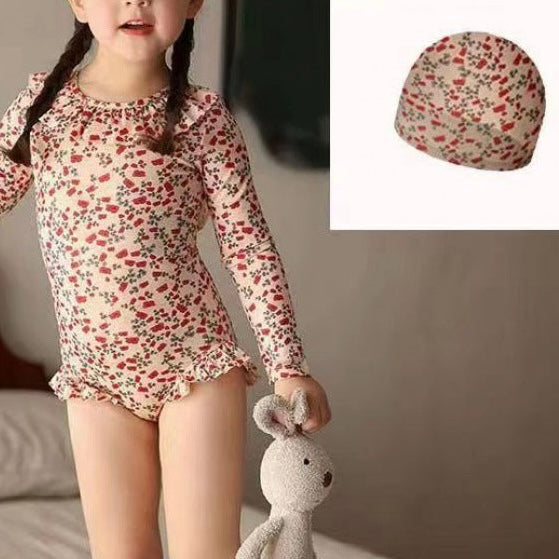Toddler Girls Backless Swimwear and Matching Cap in 5 Colours
