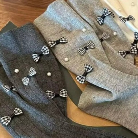 Pearl Detail Bow Crew Socks