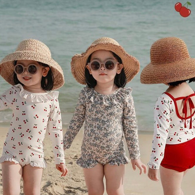 Toddler Girls Backless Swimwear and Matching Cap in 5 Colours