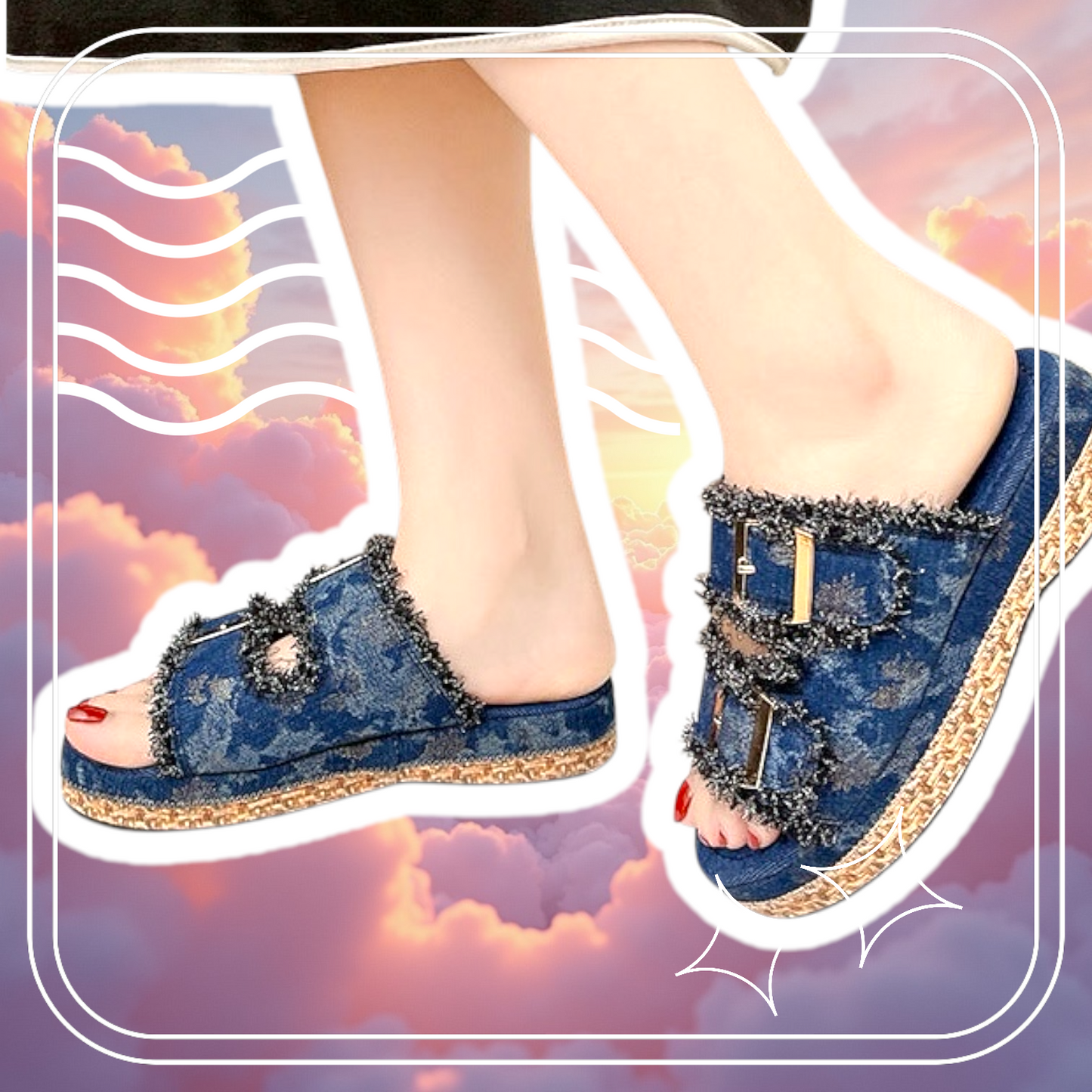 Open Toe Double Buckle Platform Sandals