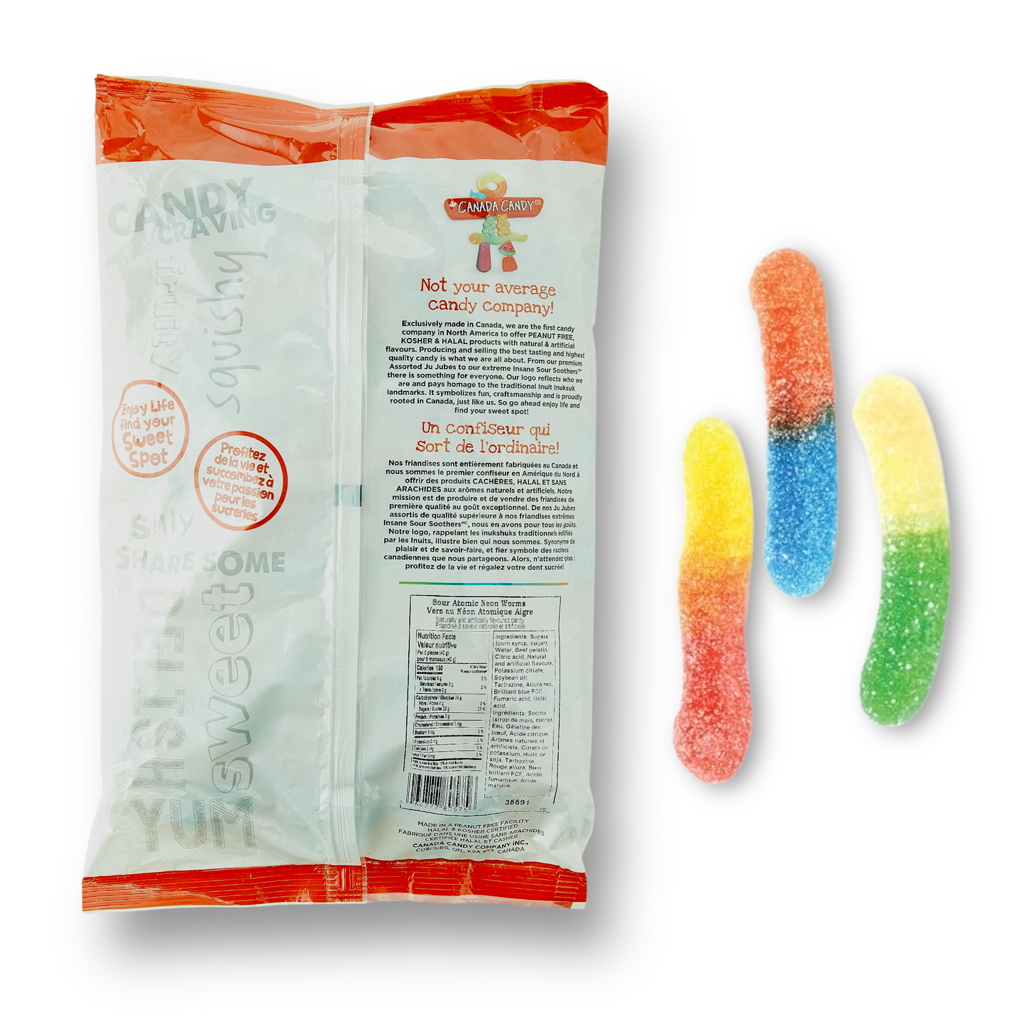 CANADA CANDY 🇨🇦| Sour Atomic Neon Worms, Assorted Fruit, 2.5 Kilogram