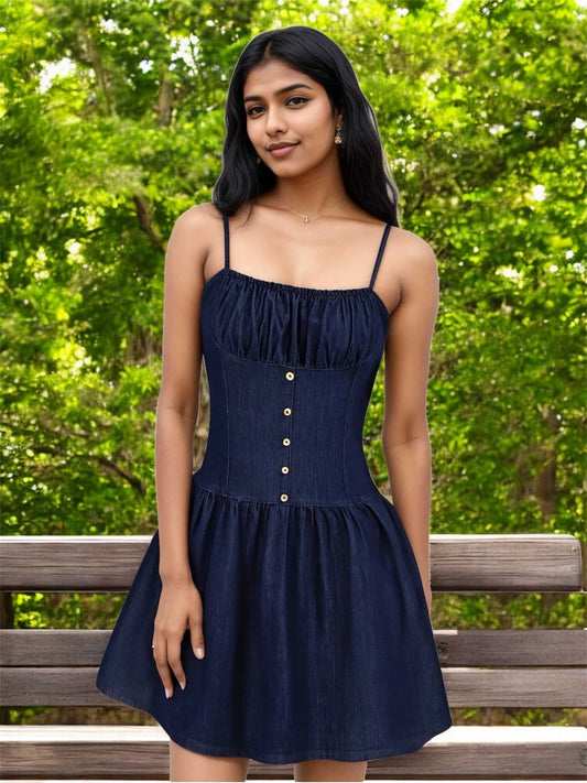 Adjustable Strap Ruched Mini Dress