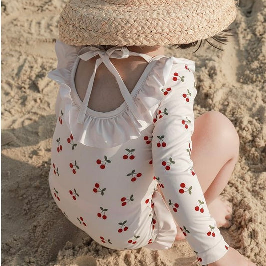 Toddler Girls Backless Swimwear and Matching Cap in 5 Colours
