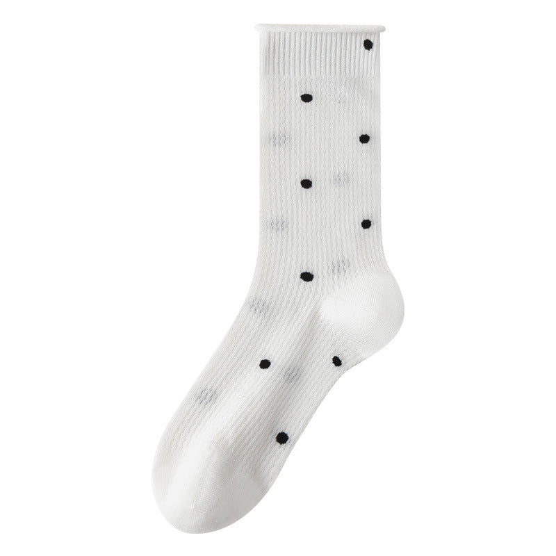 Summer Long Barrel Stacked Socks Boneless Mesh Wave Dot Breathable Antibacterial Cotton Socks Women's Thin