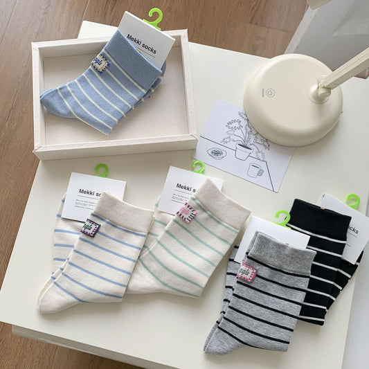 Striped Mid-length Socks Cotton Trendy Fashion