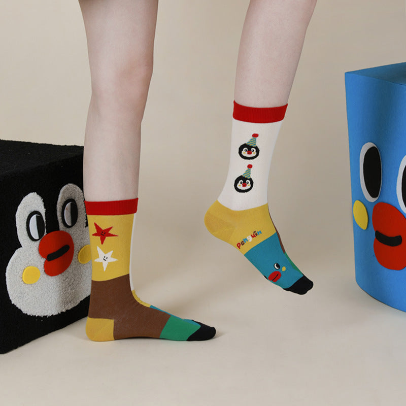 Autumn And Winter New Ladies Striped Home Casual Socks Dopamine Tide Socks Women Cute Cartoon Couple Cotton Socks Mid-tube Socks