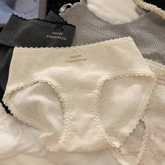 10A Antibacterial French Style Raw Cotton Underwear Mid-Waist Long Crotch Plus Size