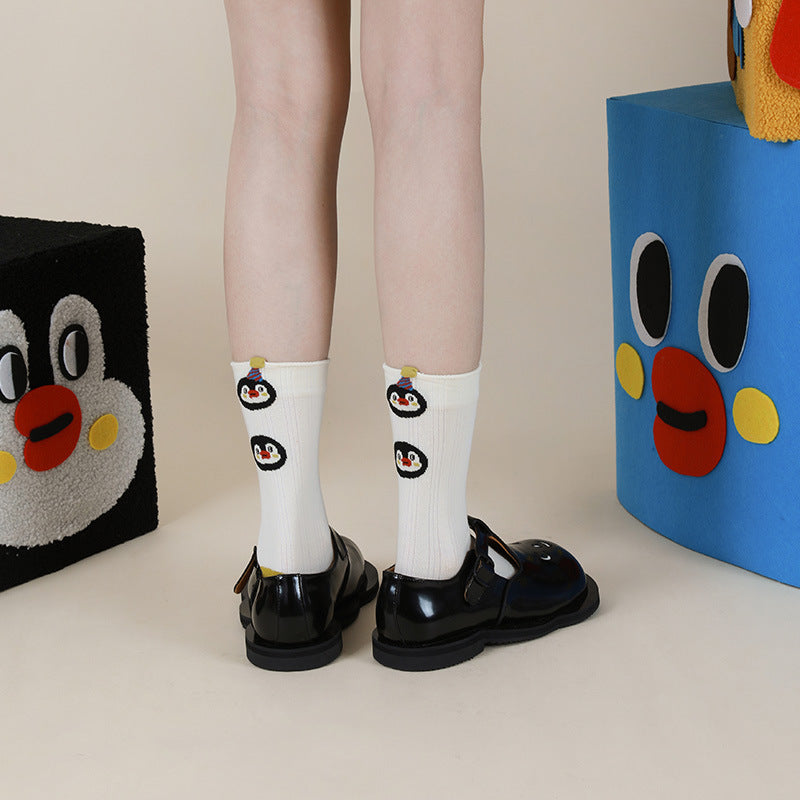 Autumn And Winter New Ladies Striped Home Casual Socks Dopamine Tide Socks Women Cute Cartoon Couple Cotton Socks Mid-tube Socks