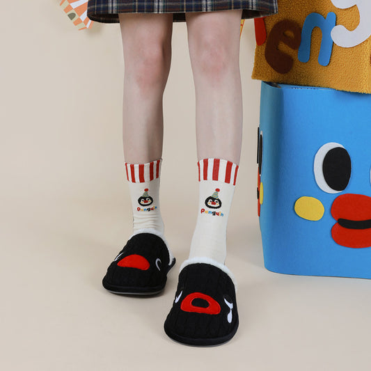 Autumn And Winter New Ladies Striped Home Casual Socks Dopamine Tide Socks Women Cute Cartoon Couple Cotton Socks Mid-tube Socks