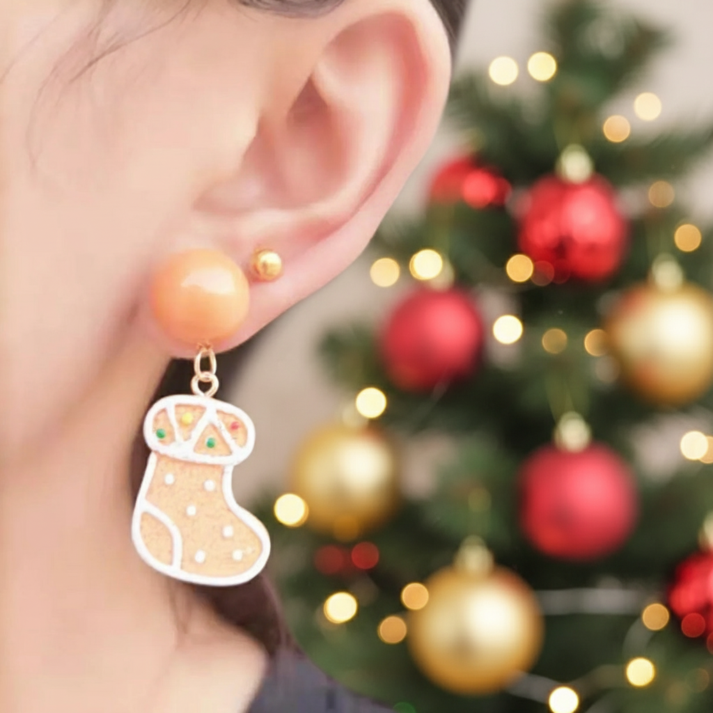 Boucles d'oreilles pendantes bonhomme en pain d'épice de Noël